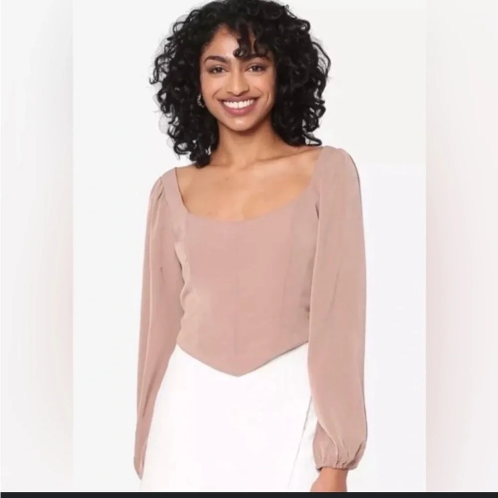 Abercrombie Long Sleeve Sweetheart Corset Top Puff Shoulder - Size M (BEIGE)